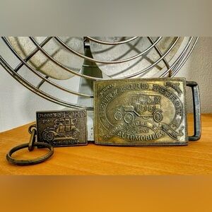 Vintage Collectible Brass Henry Ford Detroit Model T Belt Buckle and Keychain